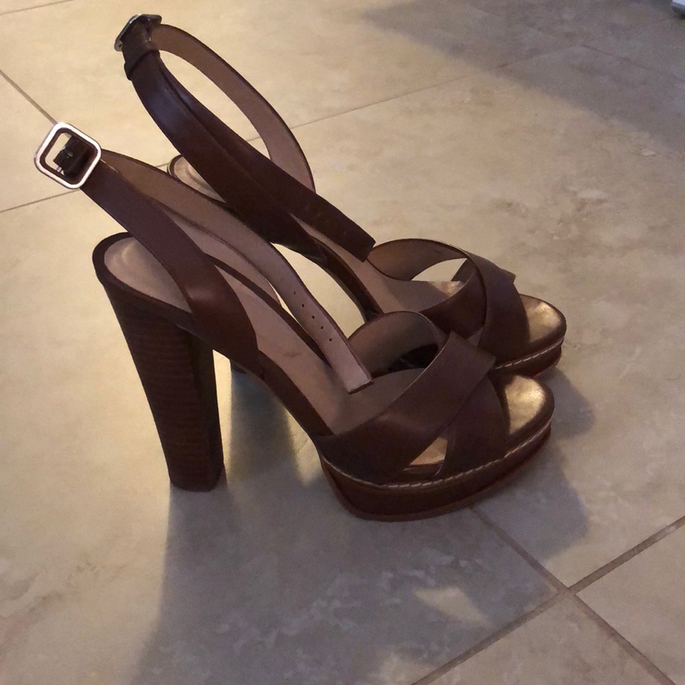 Brown Leather Platform Pump Sandals